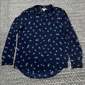 Como Blu | Navy Blue Long Sleeved Blouse With White Bike’s
